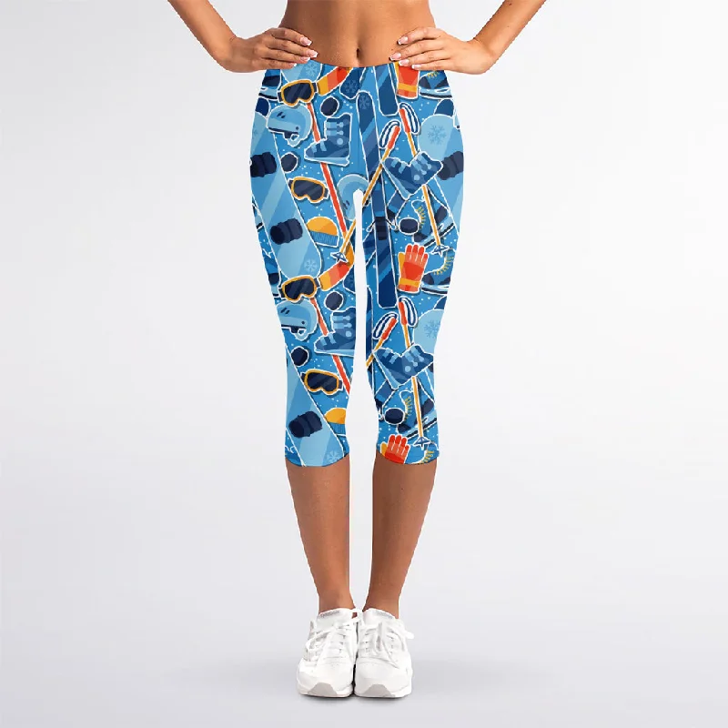 Skiing Equipment Pattern Print Women's Capri Leggings