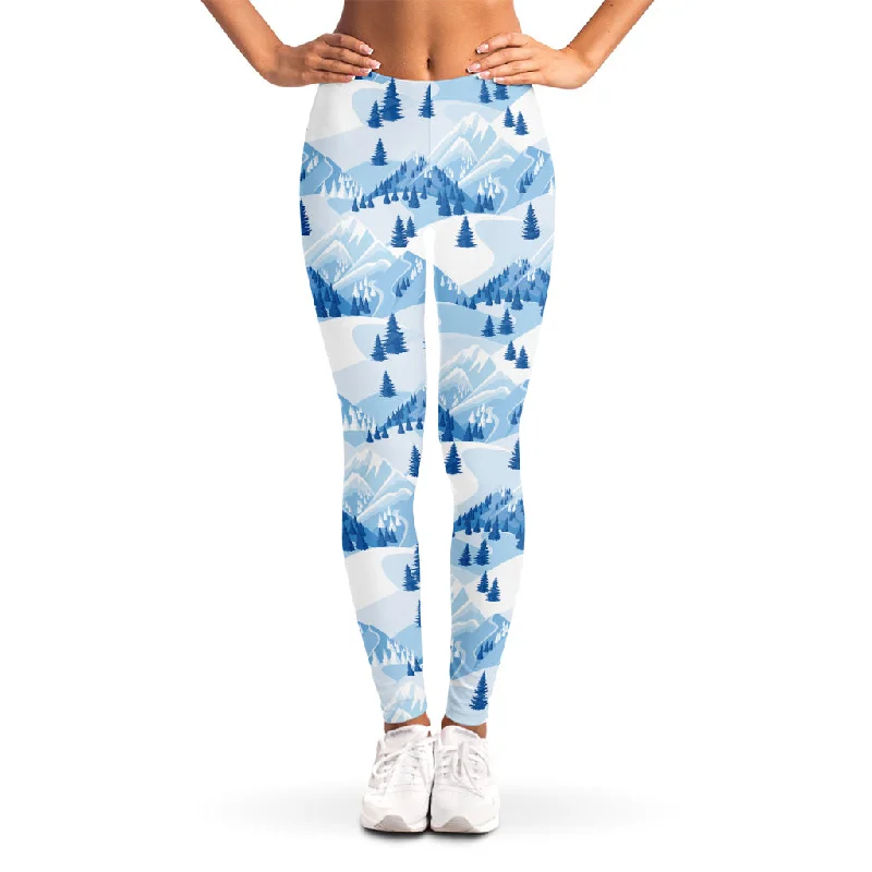 Skiing Mountain Print Women's Leggings