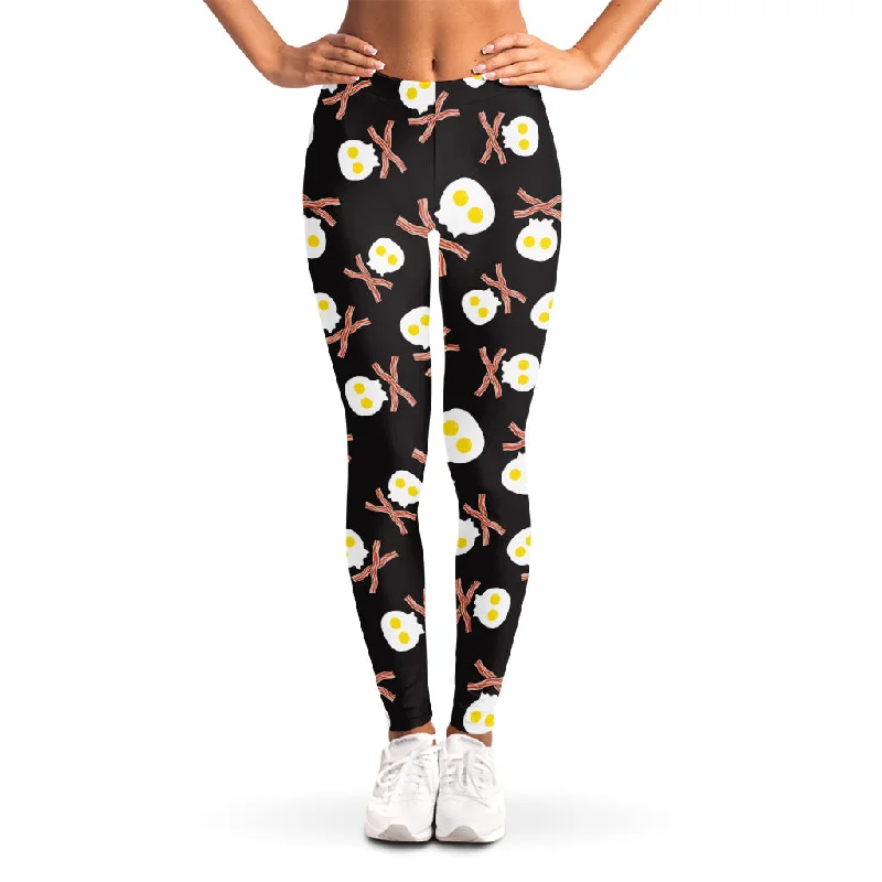 Skull Fried Egg And Bacon Pattern Print Women's Leggings