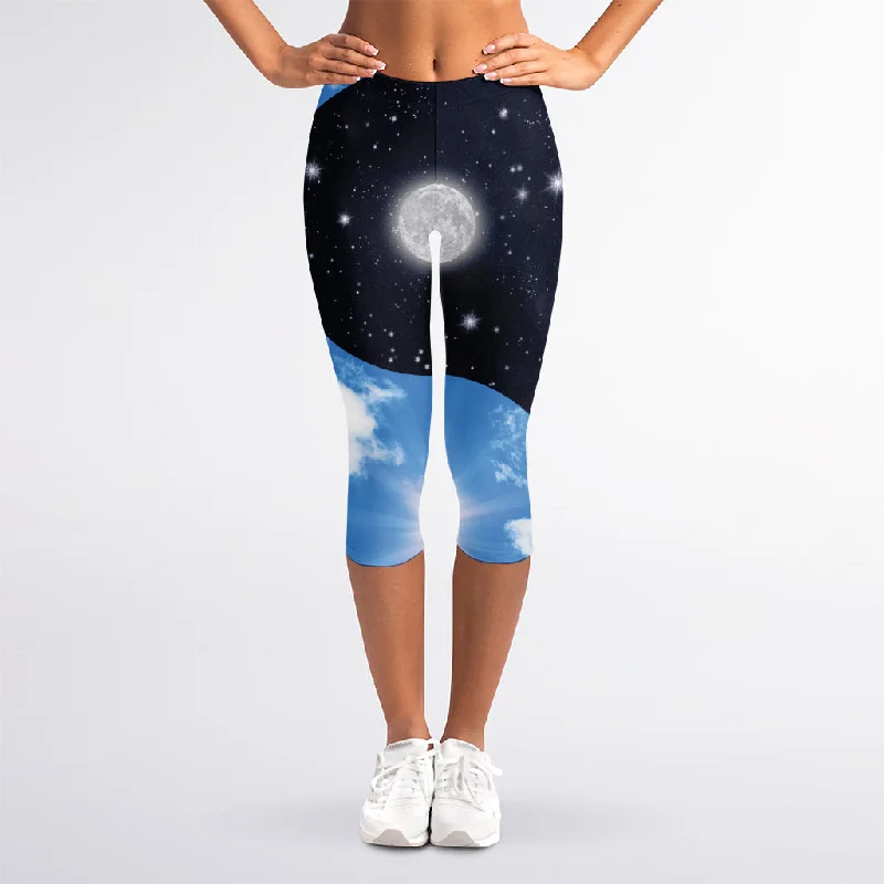 Sky And Space Yin Yang Print Women's Capri Leggings