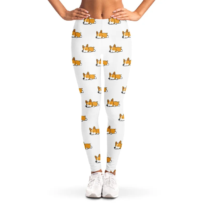 Sleeping Corgi Pattern Print Women's Leggings