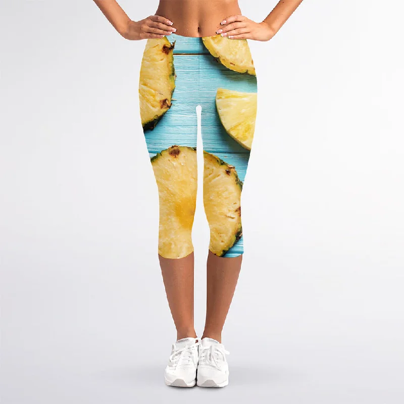 Sliced Pineapple Print Women's Capri Leggings