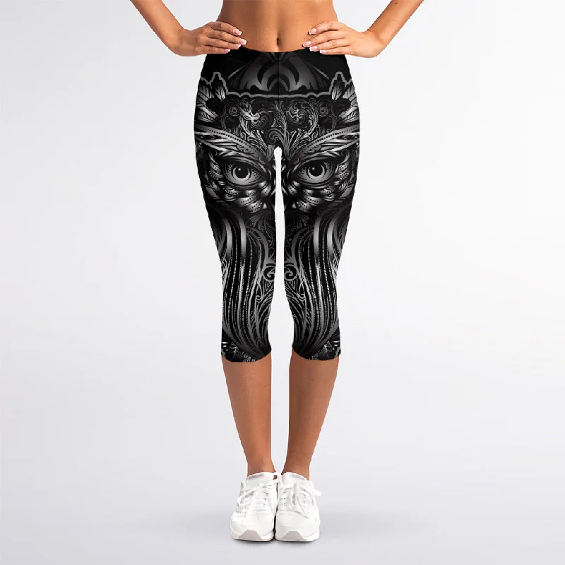 Sliver Spiritual Owl Print Women's Capri Leggings