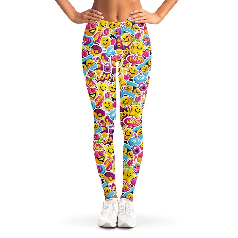 Smiley Faces Emoji Pattern Print Women's Leggings