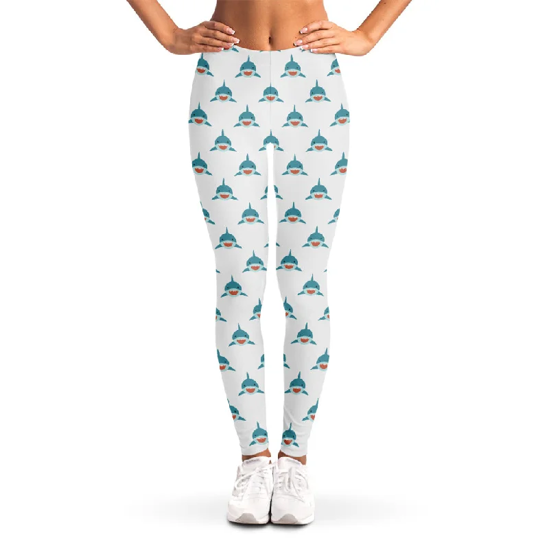 Smiley Shark Pattern Print Women's Leggings