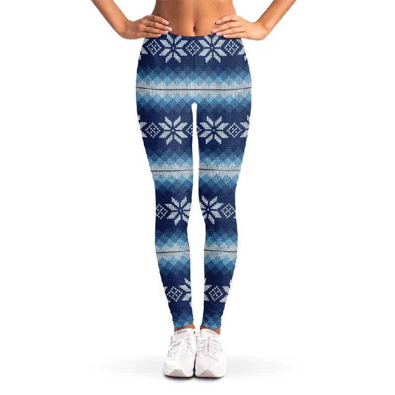 Snow Flower Knitted Pattern Print Women's Leggings