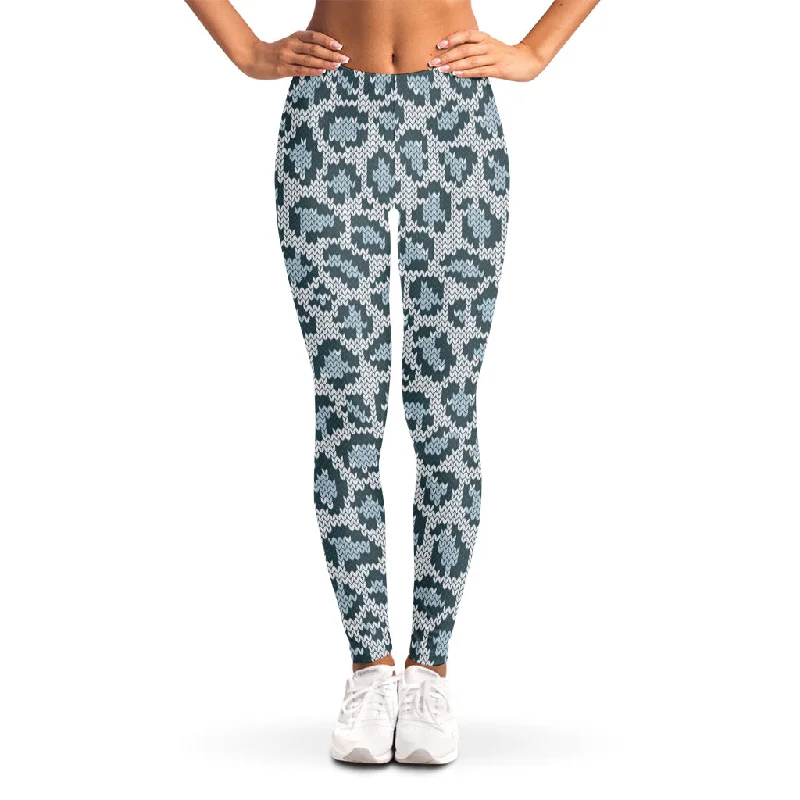 Snow Leopard Knitted Pattern Print Women's Leggings