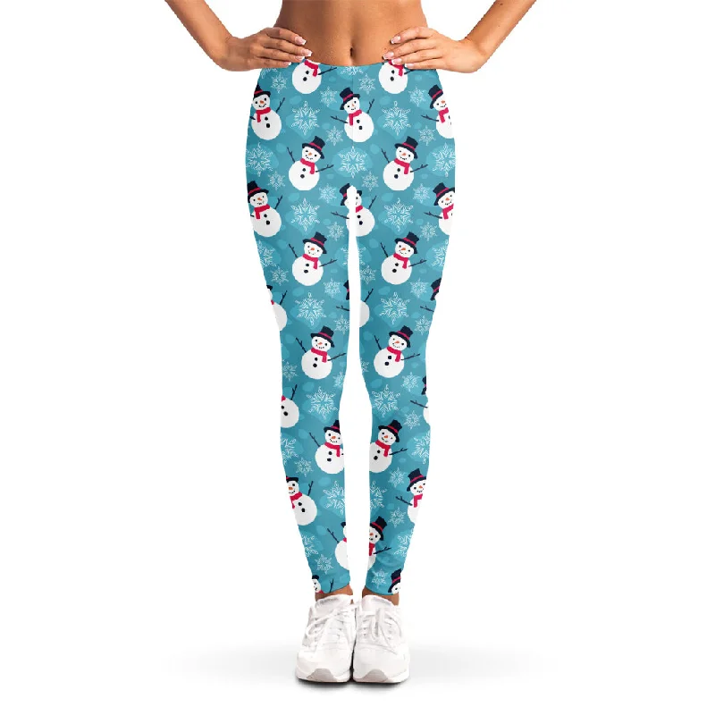 Snowman And Snowflake Pattern Print Women's Leggings