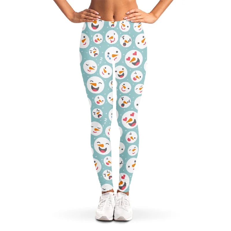 Snowman Emoji Pattern Print Women's Leggings