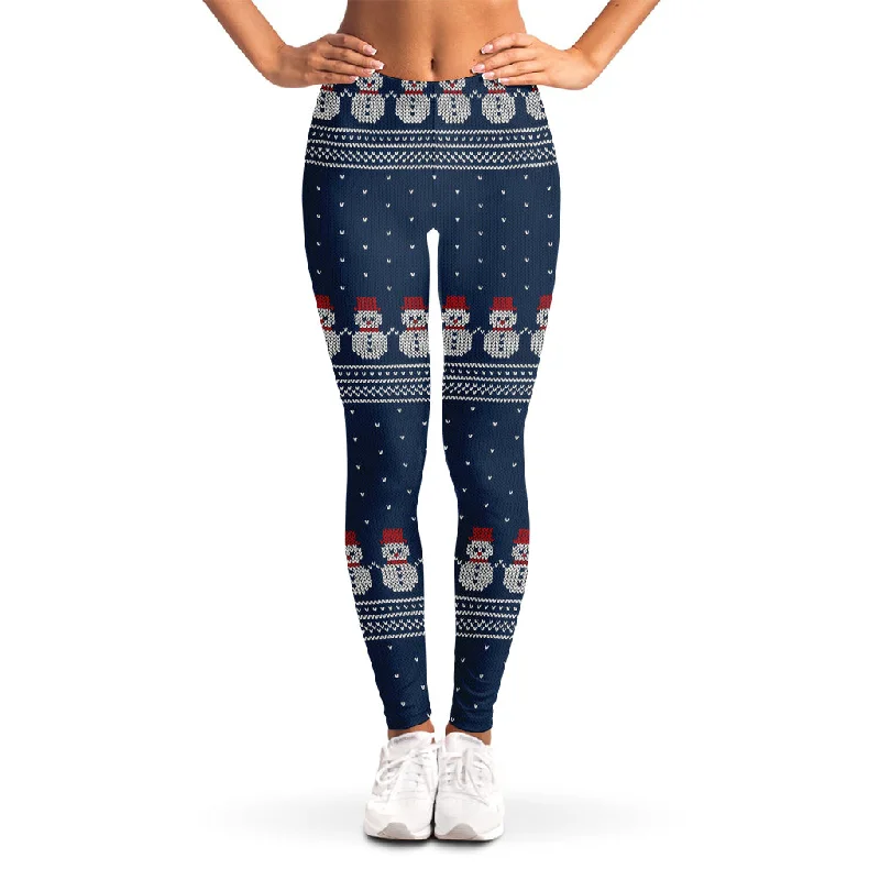 Snowman Knitted Pattern Print Women's Leggings