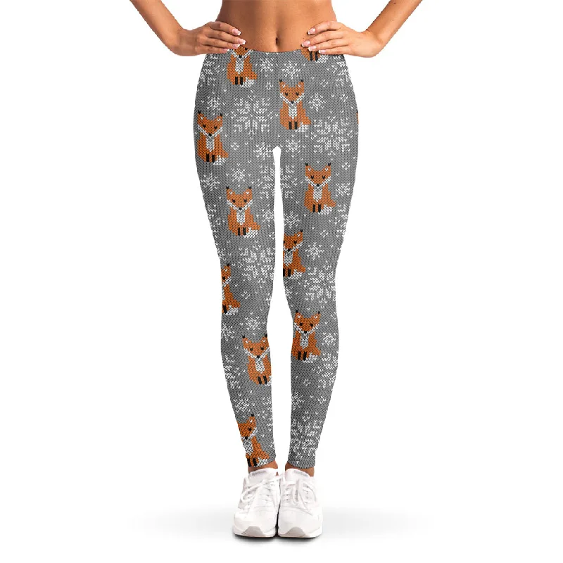 Snowy Fox Knitted Pattern Print Women's Leggings