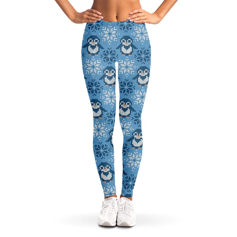 Snowy Penguin Knitted Pattern Print Women's Leggings