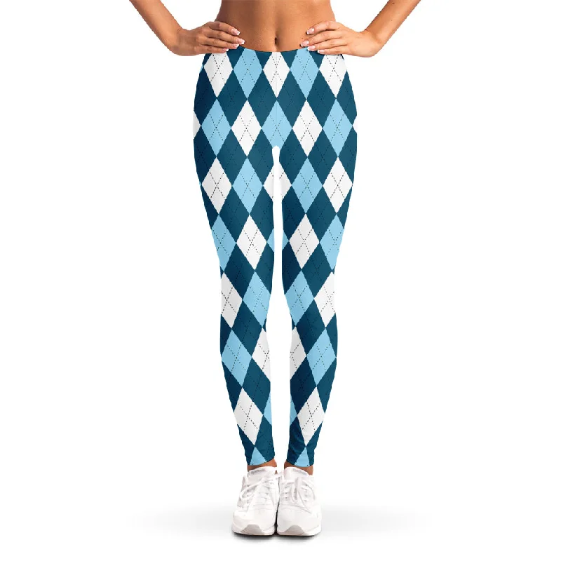 Soft Blue Argyle Pattern Print Women's Leggings