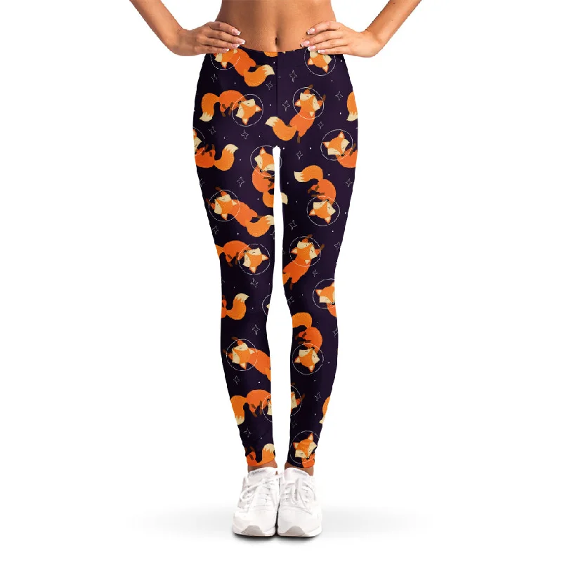 Space Fox Pattern Print Women's Leggings