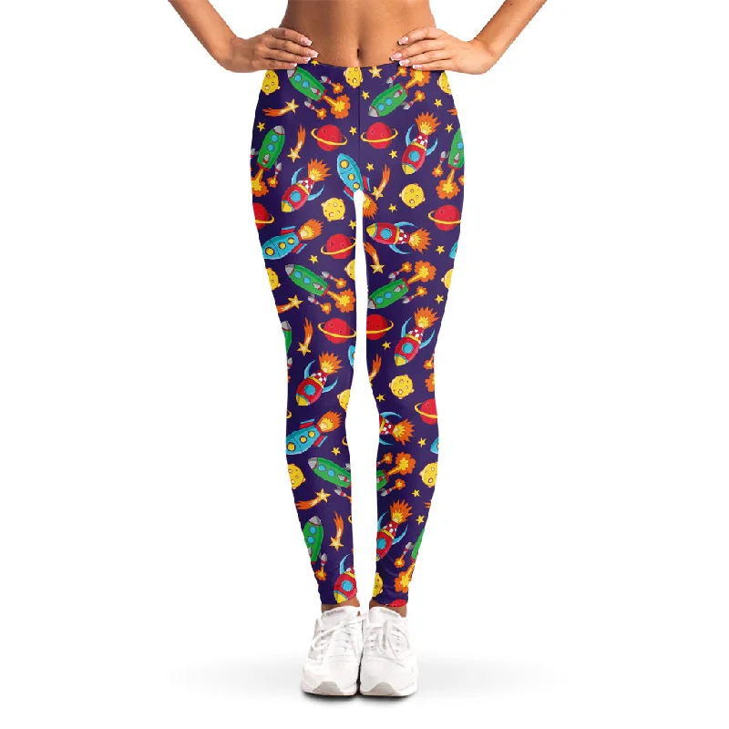 Space Rockets Pattern Print Women's Leggings