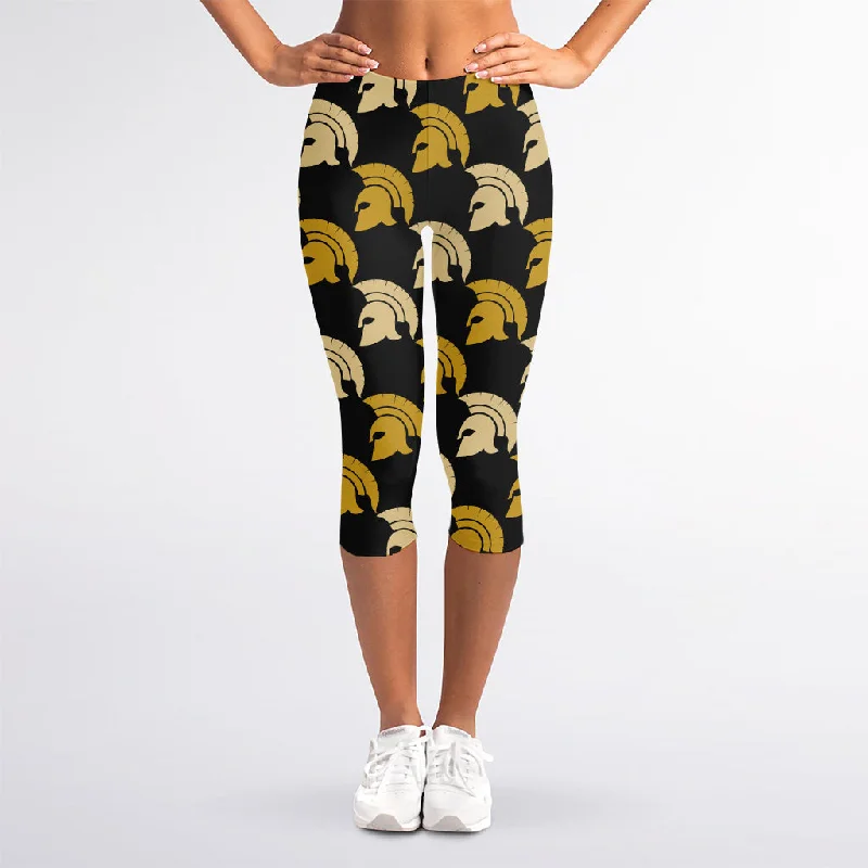 Spartan Warrior Helmet Pattern Print Women's Capri Leggings