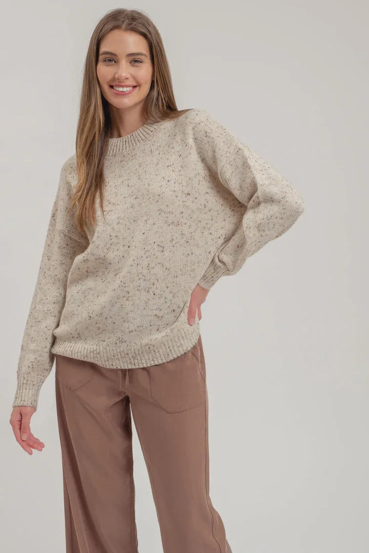 SPECKLE KNIT LONG SLEEVE SWEATER