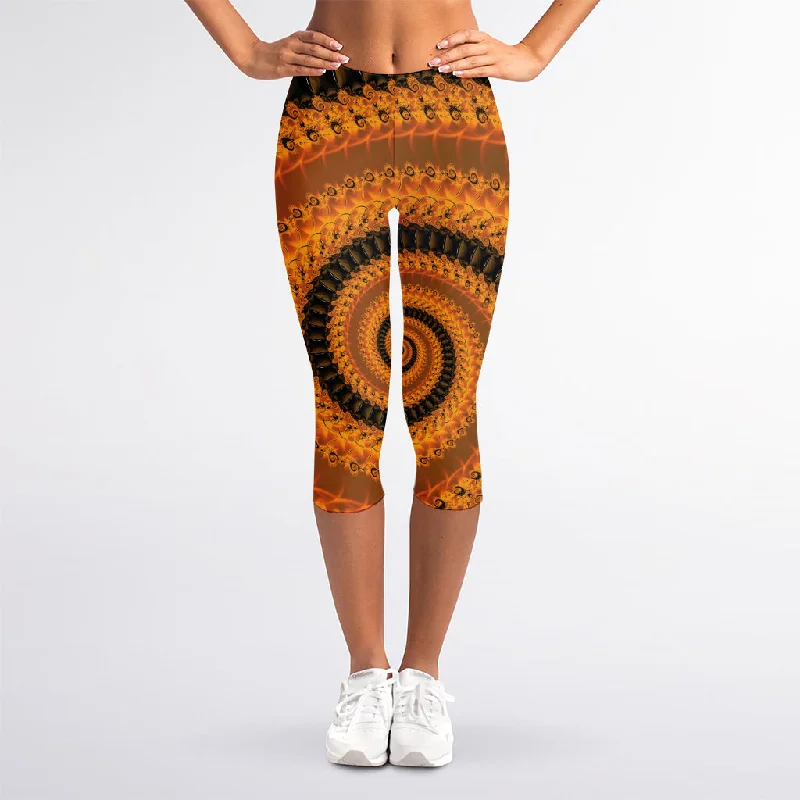 Spiral Fractal Print Women's Capri Leggings