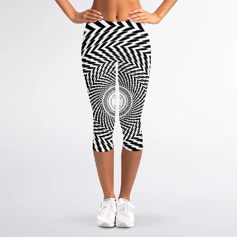 Spiral Illusory Motion Print Women's Capri Leggings