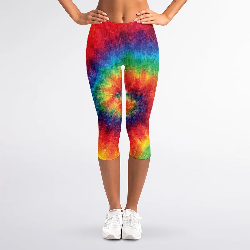 Spiral Tie Dye Print Women's Capri Leggings