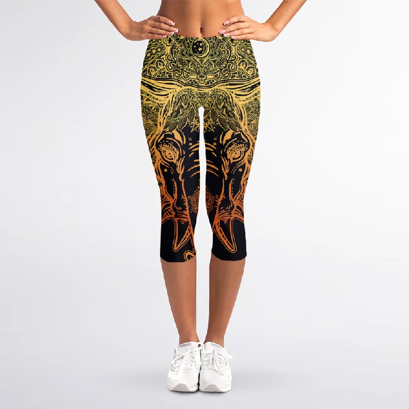 Spiritual Elephant Mandala Print Women's Capri Leggings