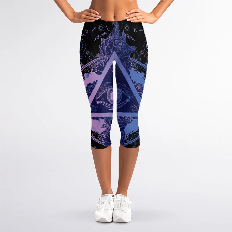 Spiritual Eye of Providence Print Women's Capri Leggings