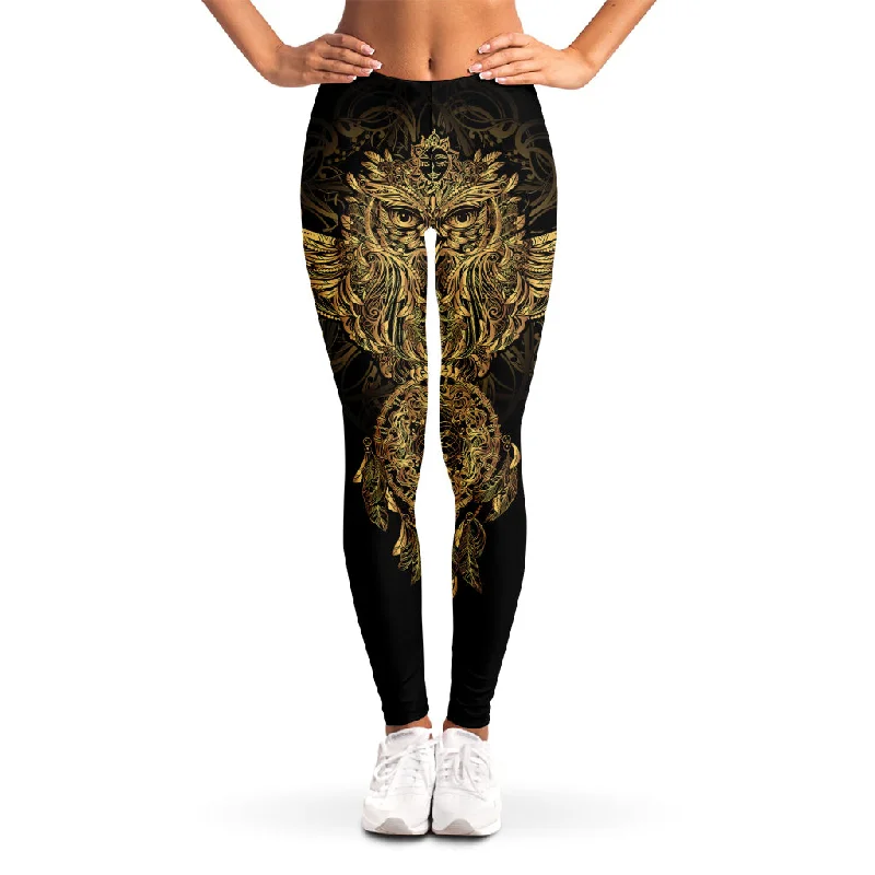 Spiritual Owl With Dreamcatcher Print Women's Leggings