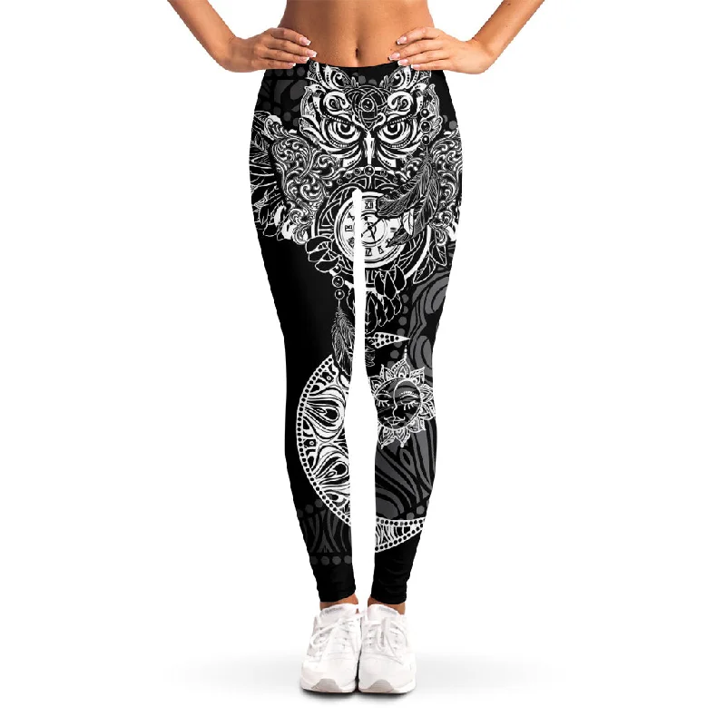 Spiritual Owl With Sun And Moon Print Women's Leggings