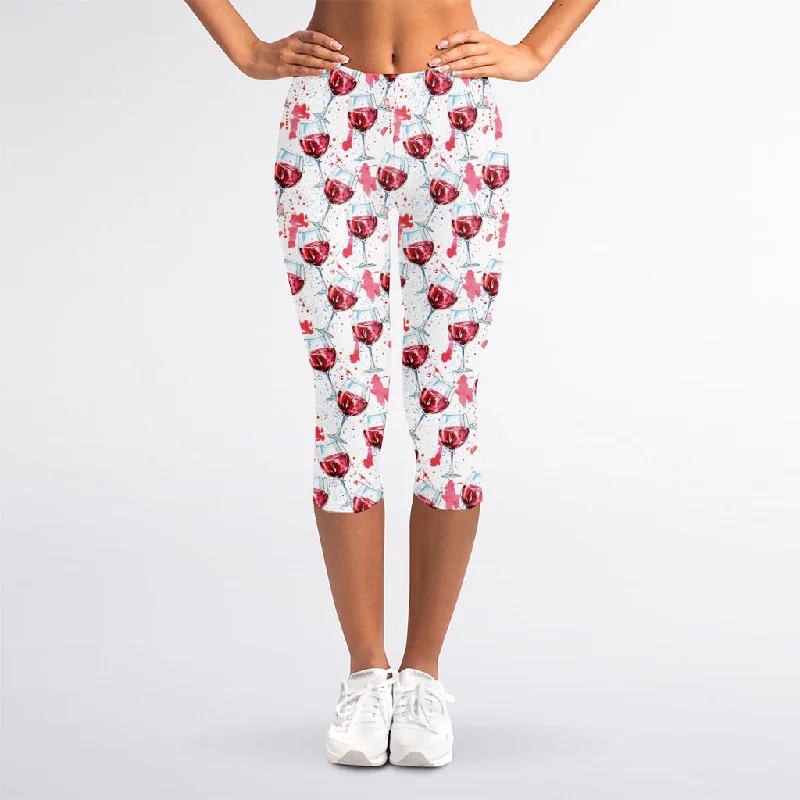 Splash Wine Pattern Print Women's Capri Leggings