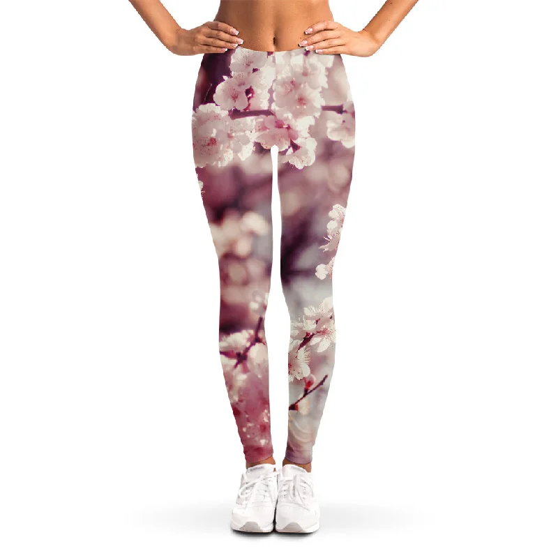 Spring Cherry Blossom Print Women's Leggings