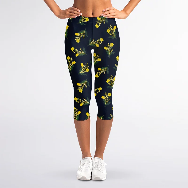 Spring Daffodil Flower Pattern Print Women's Capri Leggings