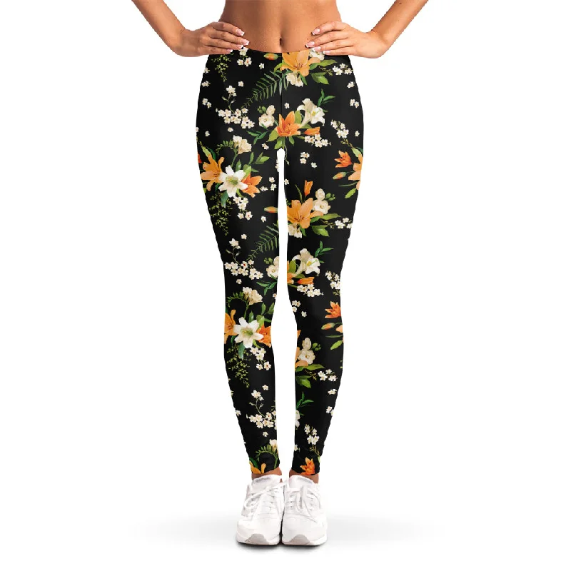 Spring Lily Flowers Pattern Print Women's Leggings