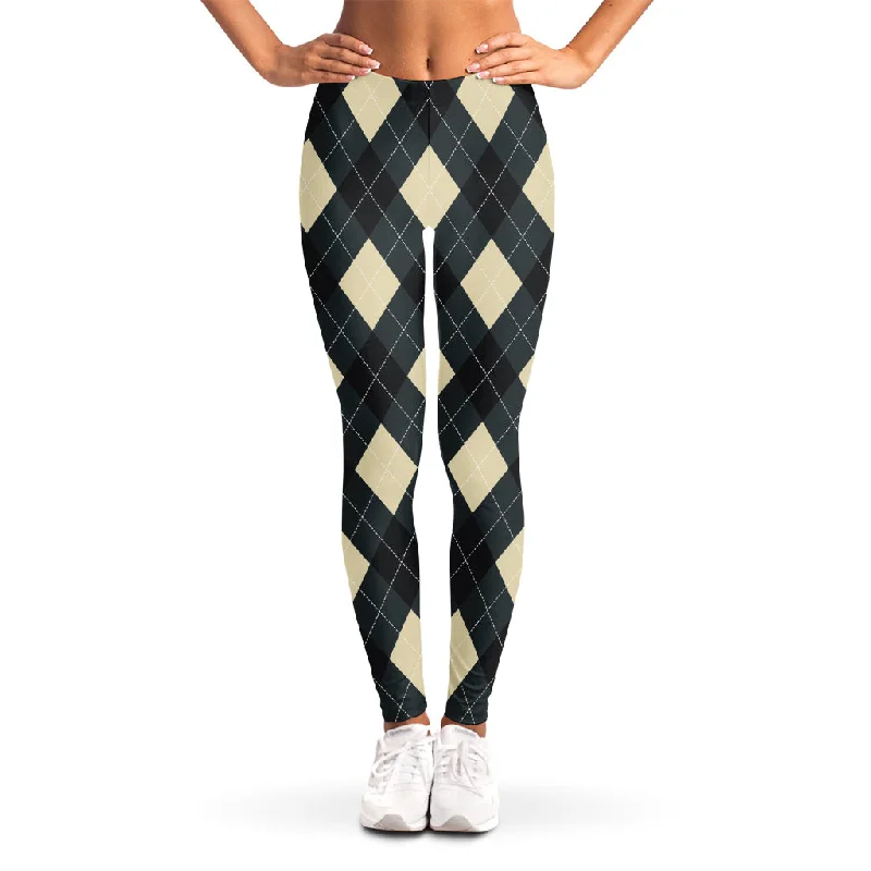 Spruce Blue And Beige Argyle Print Women's Leggings