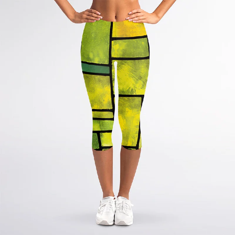 Square Stained Glass Mosaic Print Women's Capri Leggings