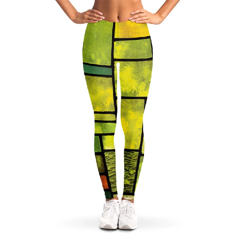 Square Stained Glass Mosaic Print Women's Leggings