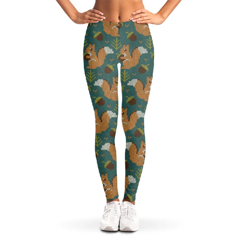 Squirrel Knitted Pattern Print Women's Leggings