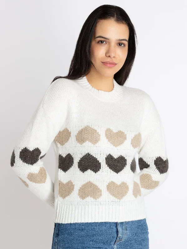 Womens Jacquard Round Neck Sweater