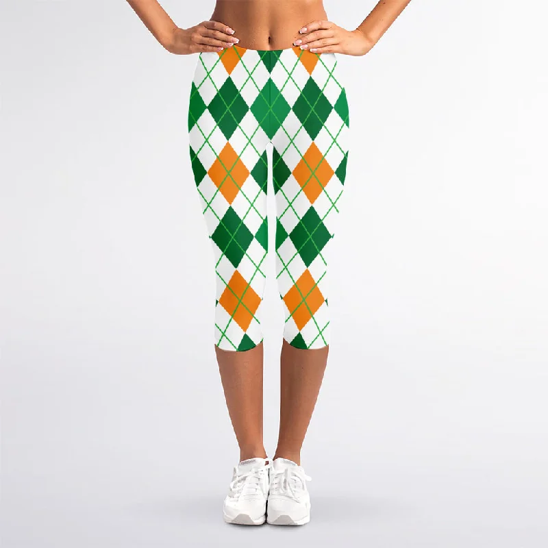 St Patrick's Day Argyle Pattern Print Women's Capri Leggings