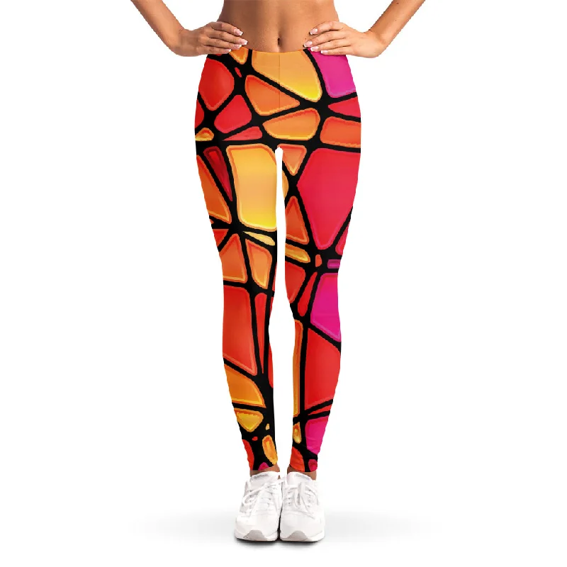 Stained Glass Mosaic Pattern Print Women's Leggings