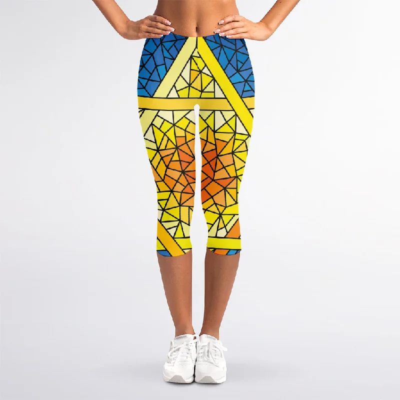 Stained Glass Star of David Print Women's Capri Leggings