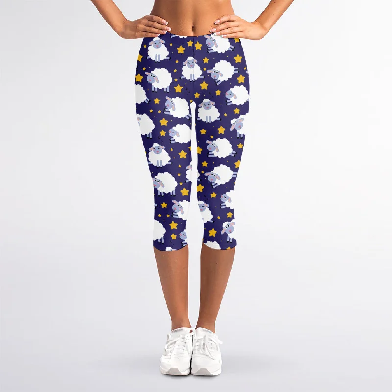 Star And Sheep Pattern Print Women's Capri Leggings