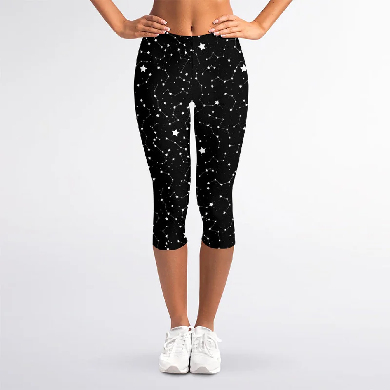 Star Constellations Pattern Print Women's Capri Leggings