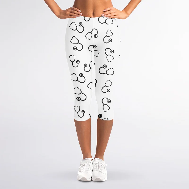 Stethoscope Sign Pattern Print Women's Capri Leggings