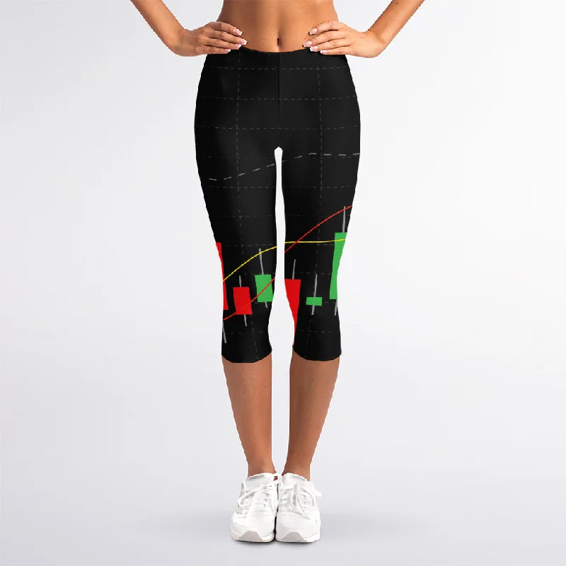 Stock Market Candlestick Print Women's Capri Leggings