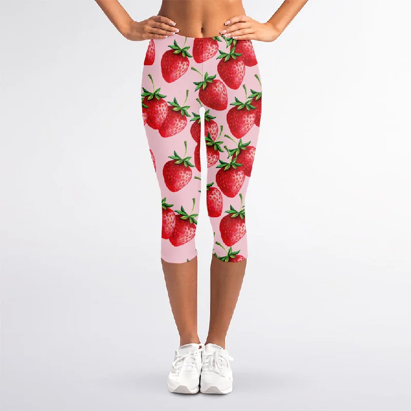 Strawberry Fruit Pattern Print Women's Capri Leggings