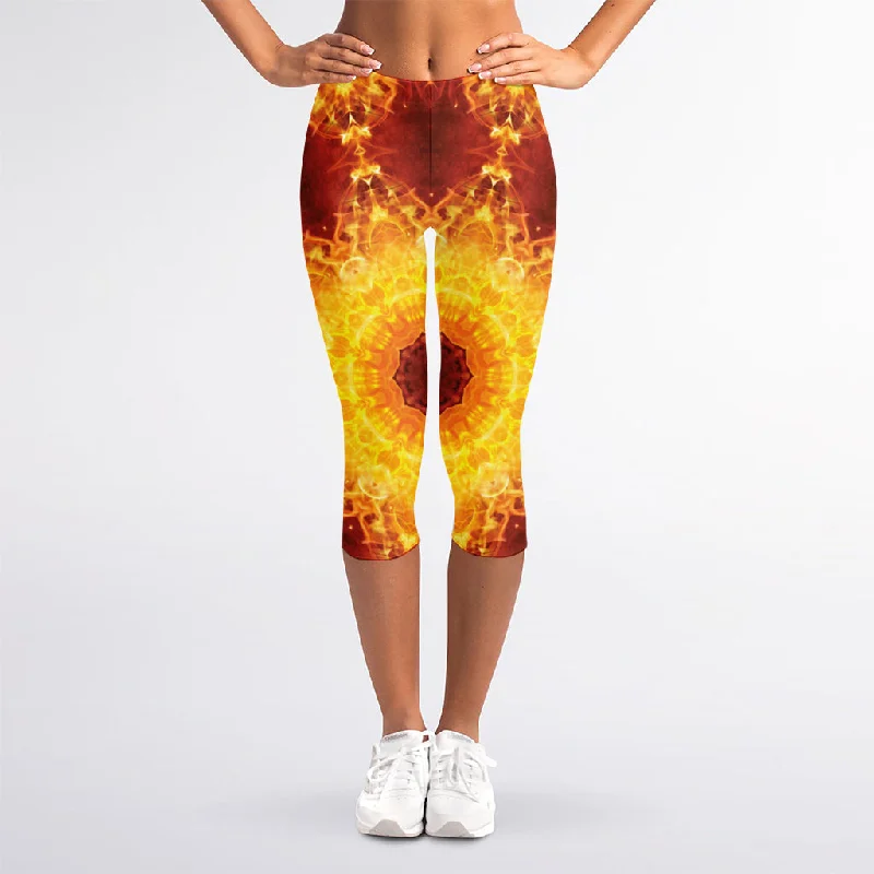 Sun Fire Kaleidoscope Print Women's Capri Leggings