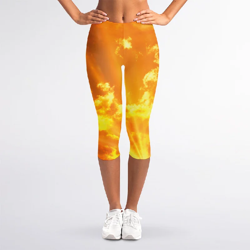 Sunrise Sky Print Women's Capri Leggings