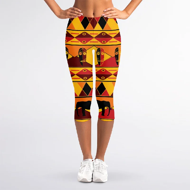 Sunset African Tribal Pattern Print Women's Capri Leggings