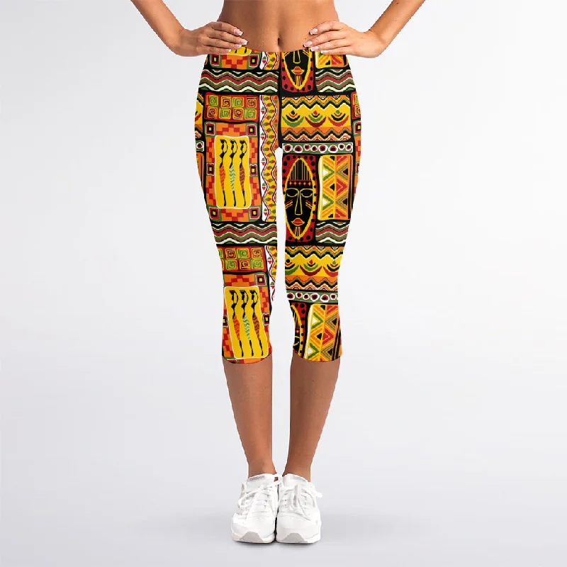 Sunset Ethnic African Tribal Print Women's Capri Leggings