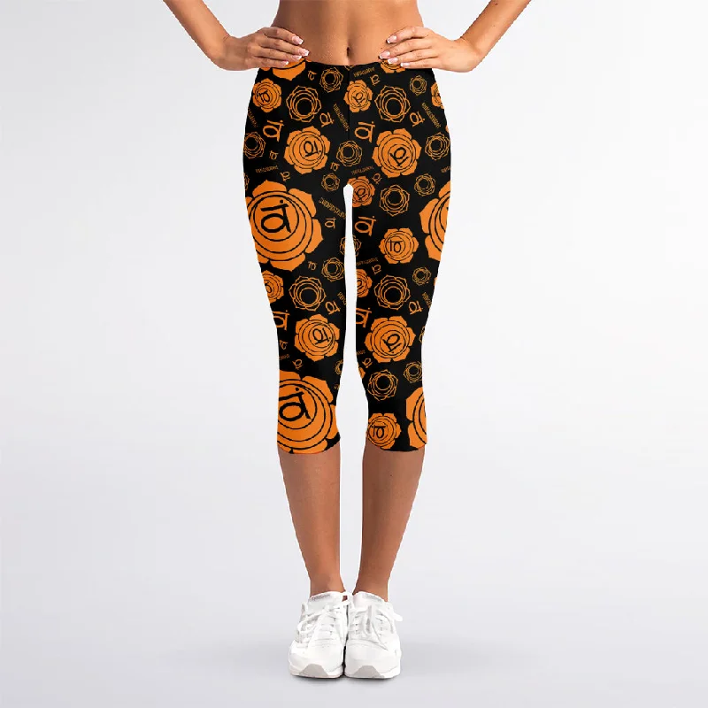 Swadhisthana Chakra Pattern Print Women's Capri Leggings